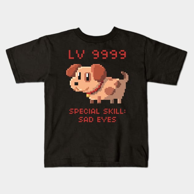 Overpowered Pixel Puppy Kids T-Shirt by SaruHime